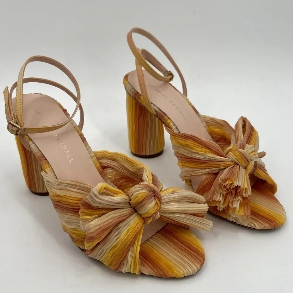 LOEFFLER RANDALL Camellia Sunset Bow Sandal Block Heel Peep Toe Pastel Sandal - Picture 5 of 13